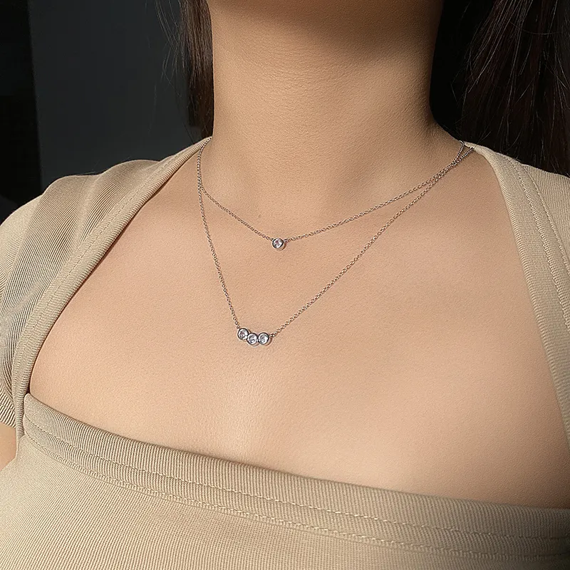 925 Sterling Silver Sparkle Zirconia Layered Neckalce 80200151 - image1