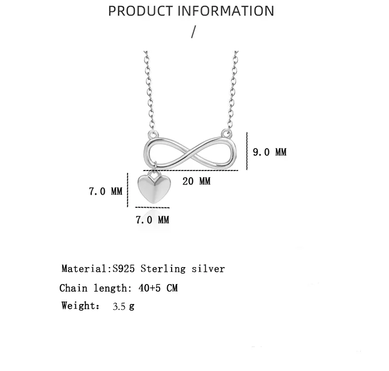 925 Sterling Silver Heart Infinity Neckalce 80200152 - image2