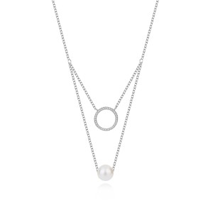 925 Sterling Silver Zirconia Circle Pearl Neckalce 80200155