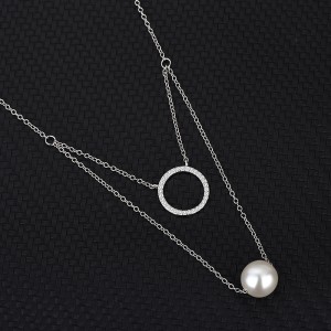 925 Sterling Silver Zirconia Circle Pearl Neckalce 80200155