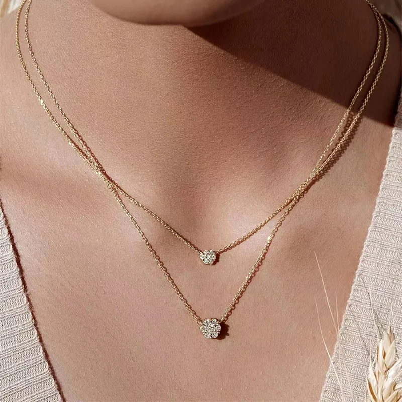 925 Sterling Silver Layered Flowers Necklaces 80200159 - image2