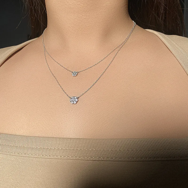 925 Sterling Silver Layered Flowers Necklaces 80200159 - image1
