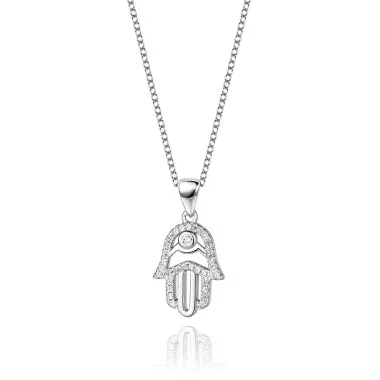 925 Sterling Silver Zirconia Fatima Hand Necklace 80200161