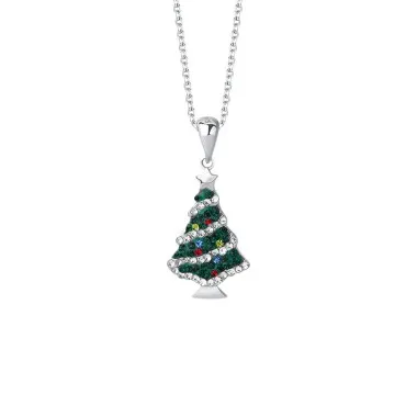 925 Sterling Silver CZ Christmas Tree Necklaces 80200171