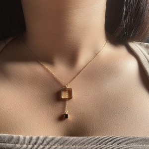 925 Sterling Silver Square CZ Tassel Necklaces 80200179