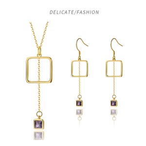 925 Sterling Silver Square CZ Tassel Necklaces 80200179