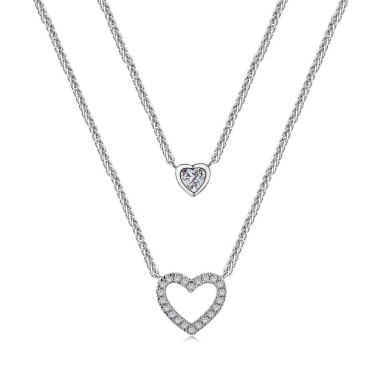 925 Sterling Silver CZ Heart Layered Necklaces 80200184