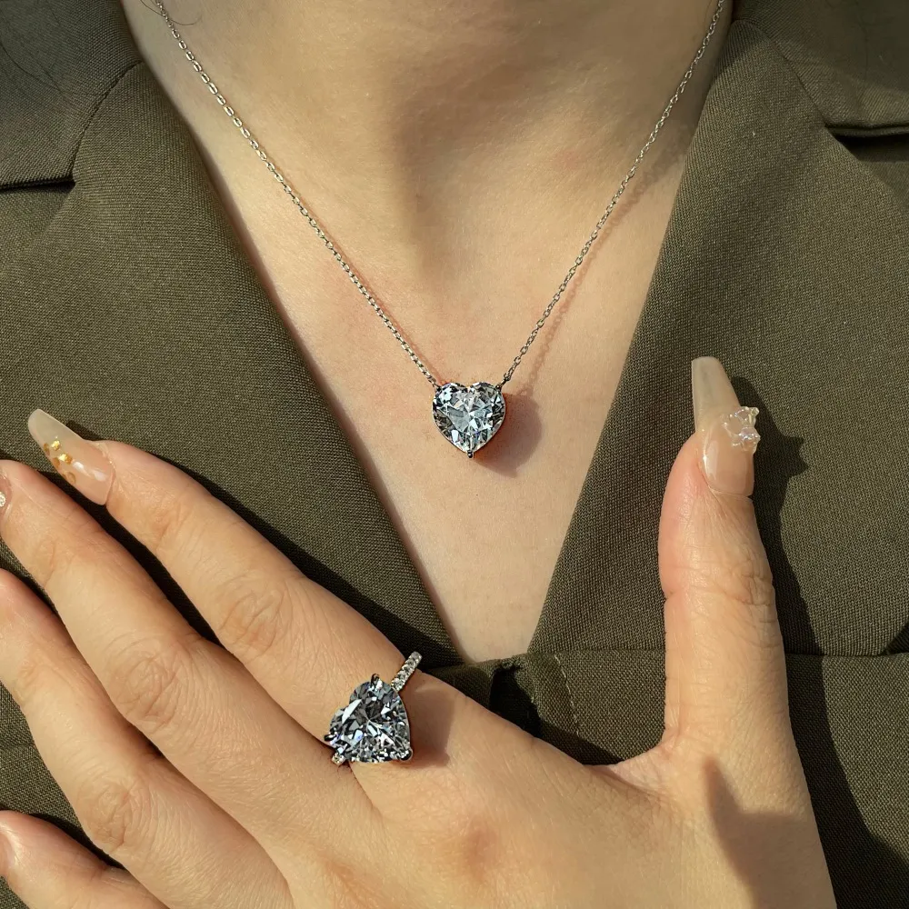 925 Sterling Silver CZ Love Heart Necklaces 80200185 - image1