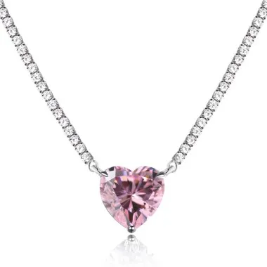 925 Sterling Silver Full CZ Love Heart Necklaces 80200187