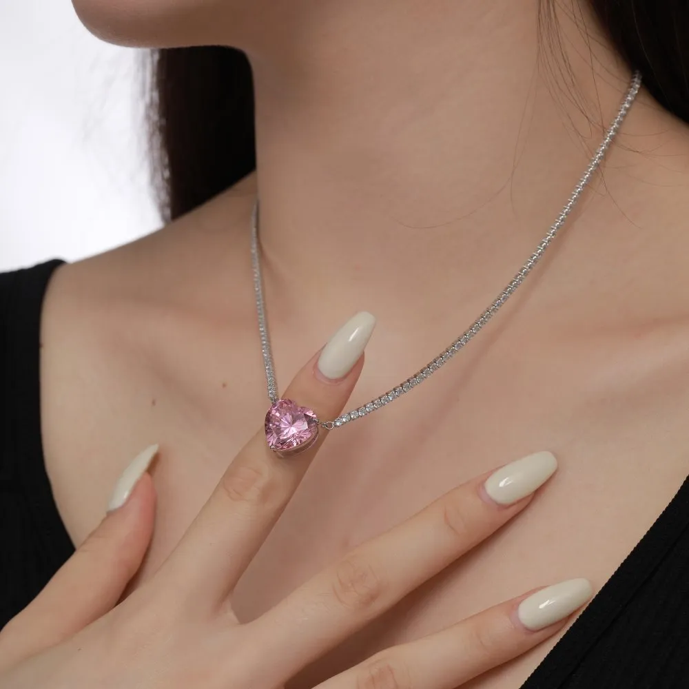 925 Sterling Silver Full CZ Love Heart Necklaces 80200187 - image1