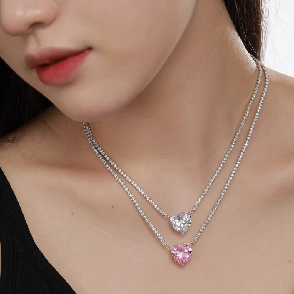 925 Sterling Silver Full CZ Love Heart Necklaces 80200187 - image2