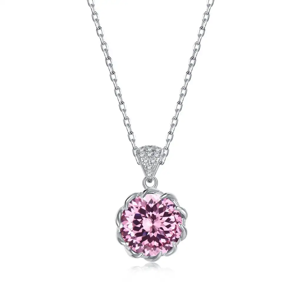 925 Sterling Silver High Carbon 8A Pink Zirconia Necklaces 80200189