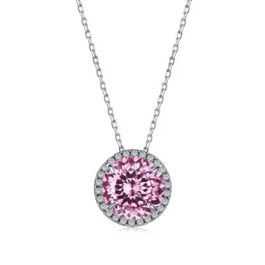 925 Sterling Silver 8A Pink Zirconia Necklaces 80200192