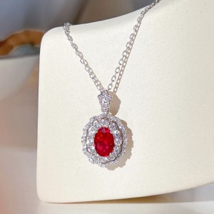 925 Sterling Silver Vintage Oval Zirconia Necklaces 80200195