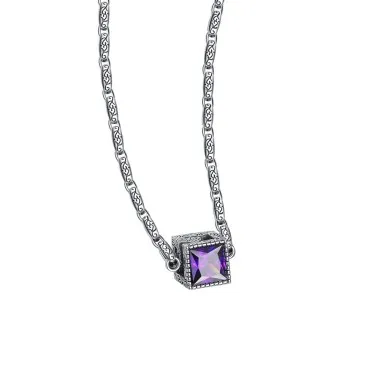 Vintage Zirconia Cube Pendant Necklaces 80200197