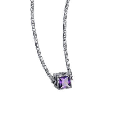 Vintage Zirconia Cube Pendant Necklaces 80200197