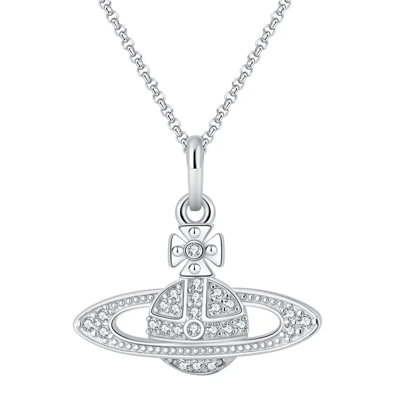 Silver 5A Zirconia Saturn Pendant Necklaces 80200198
