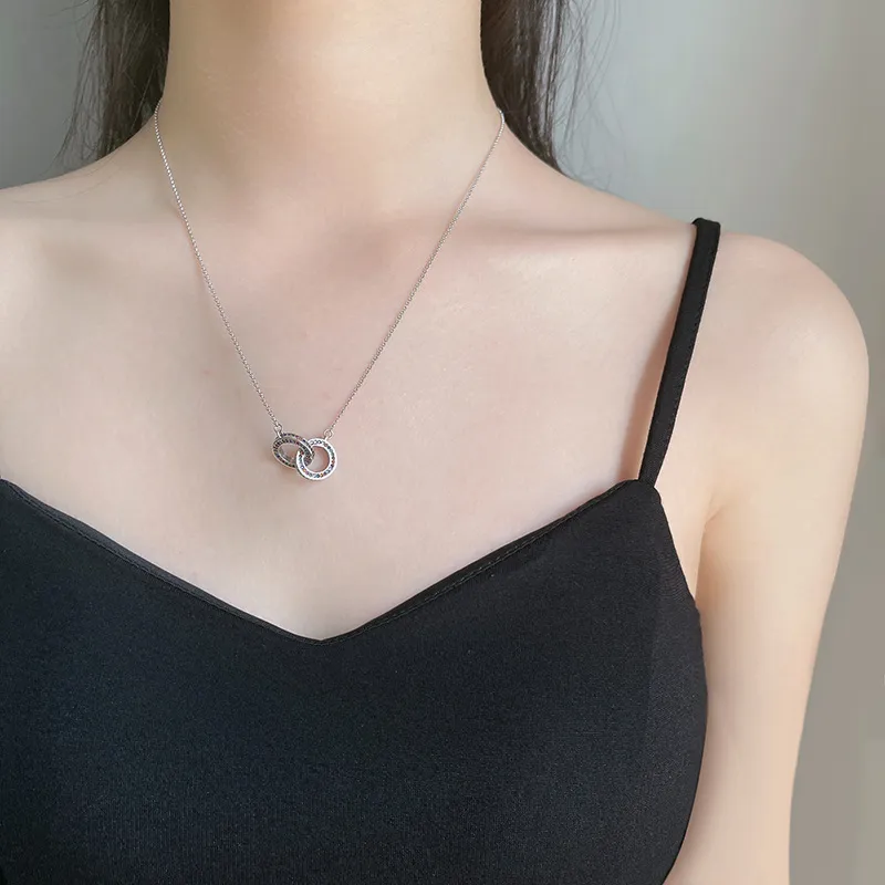 Rainbow Zirconia Double Circles Pendant Necklaces 80200199 - image2