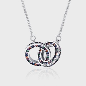 Rainbow Zirconia Double Circles Pendant Necklaces 80200199
