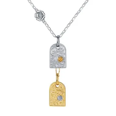 Two Tones Engraved Flowers Pendant Necklaces 80200200