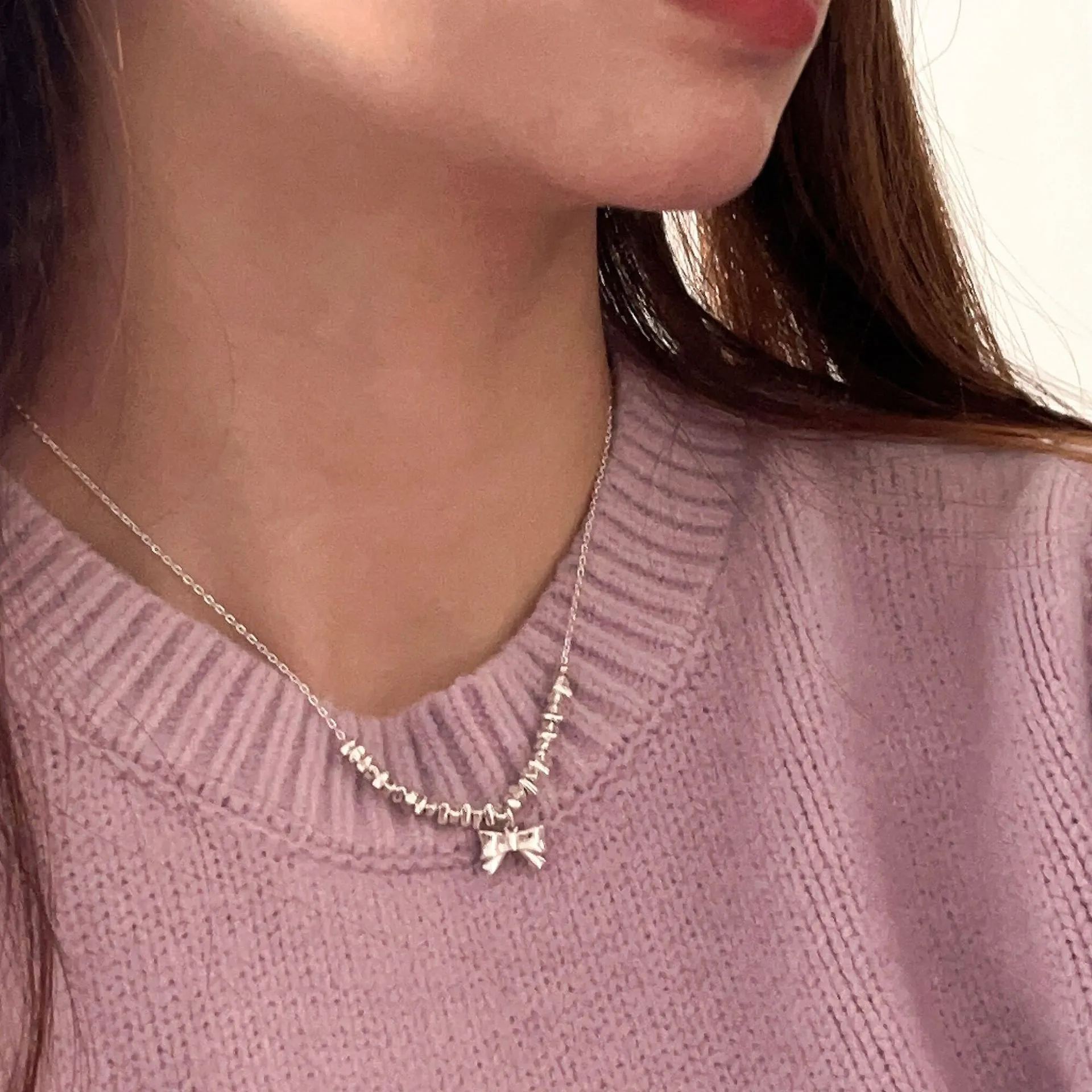 Mini Crash Silver Bow Pendant Necklaces 80200202 - image2