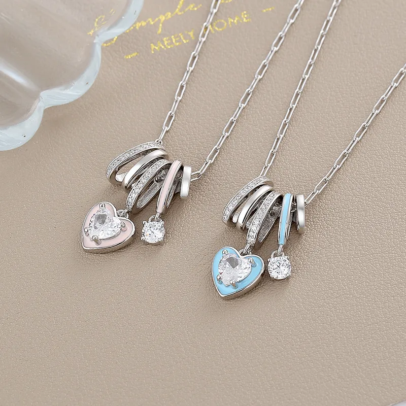 Enamel Heart Circles Zirconia Necklaces 80200204 - image2