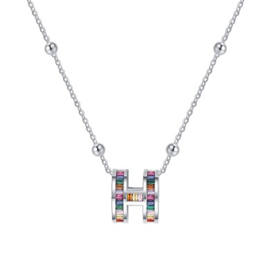 Rainbow Zirconia H Letter Pendant Necklaces 80200212