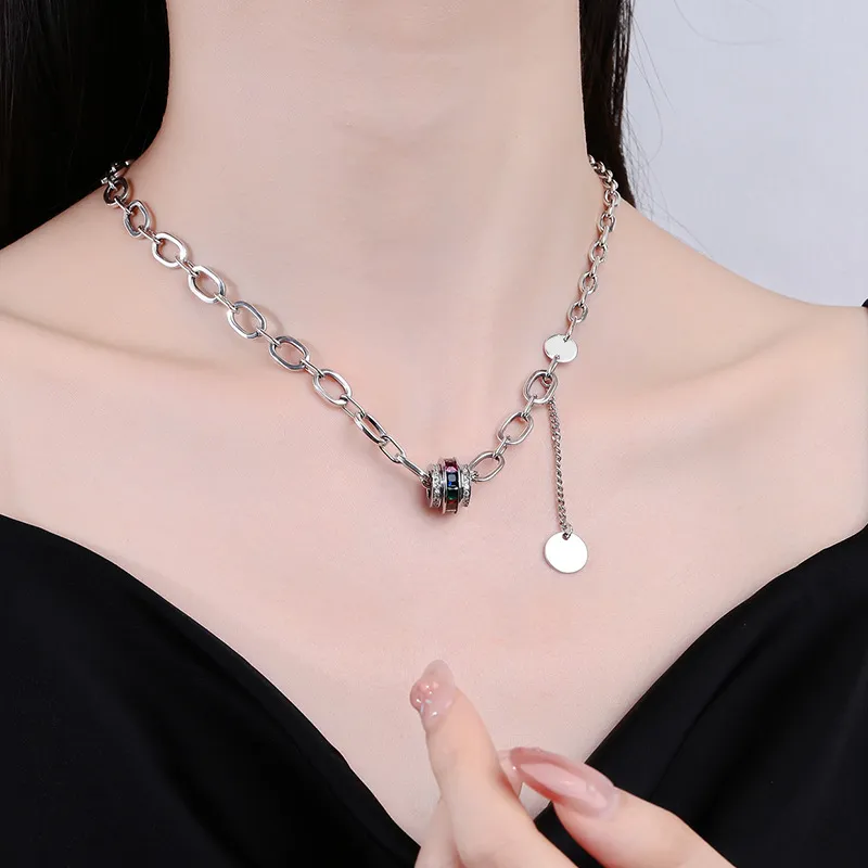 Rainbow Zirconia Wheel Tassel Pendant Necklaces 80200215 - image2