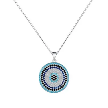 925 Sterling Silver Round Zirconia Evil Eye Necklace 80200218