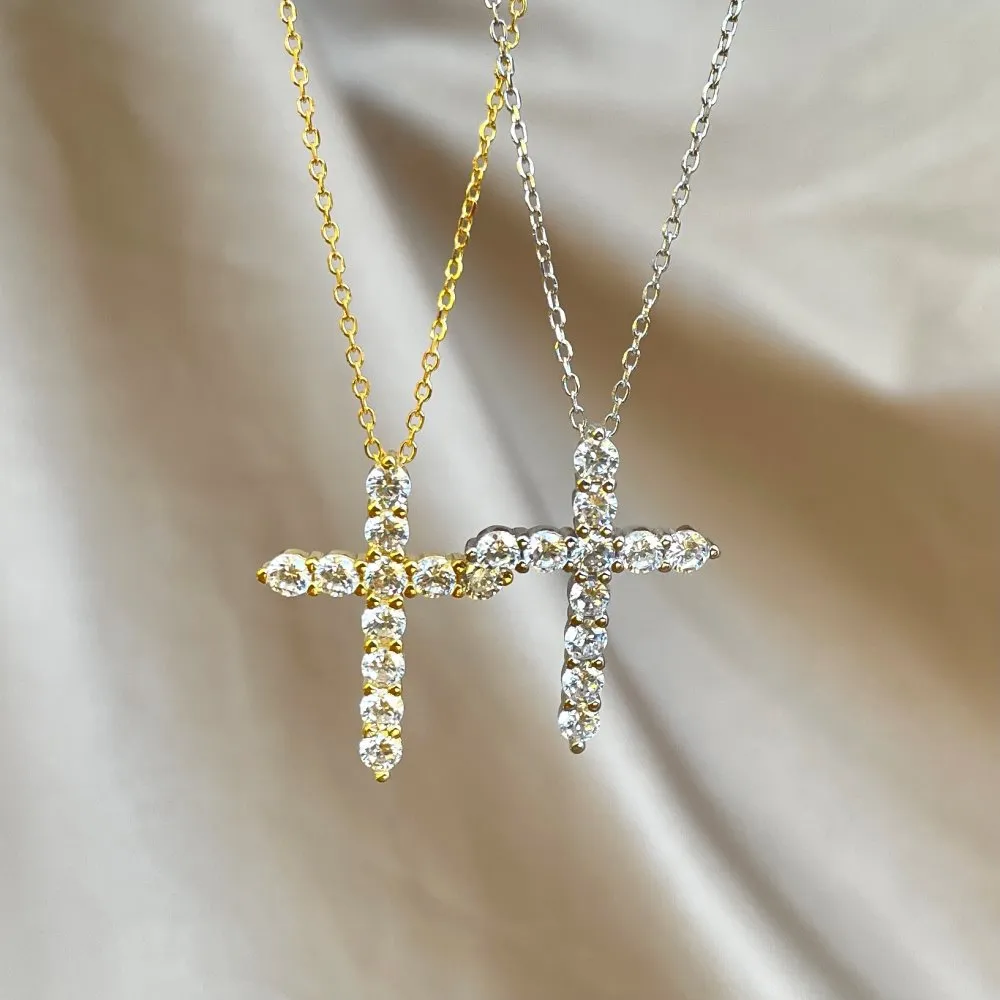 925 Sterling Silver Zirconia Cross Pendant Necklace 80200219 - image2