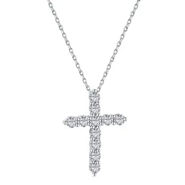 925 Sterling Silver Zirconia Cross Pendant Necklace 80200219