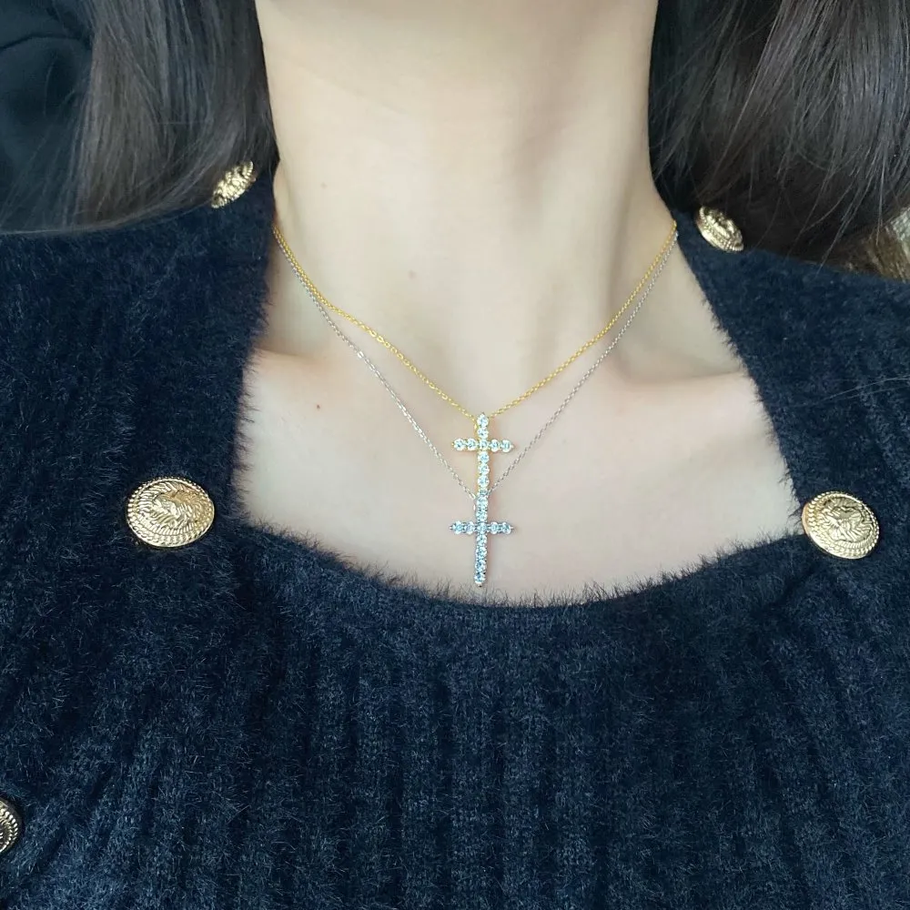 925 Sterling Silver Zirconia Cross Pendant Necklace 80200219 - image1