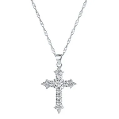 925 Sterling Silver Vintage Zirconia Cross Necklace 80200220