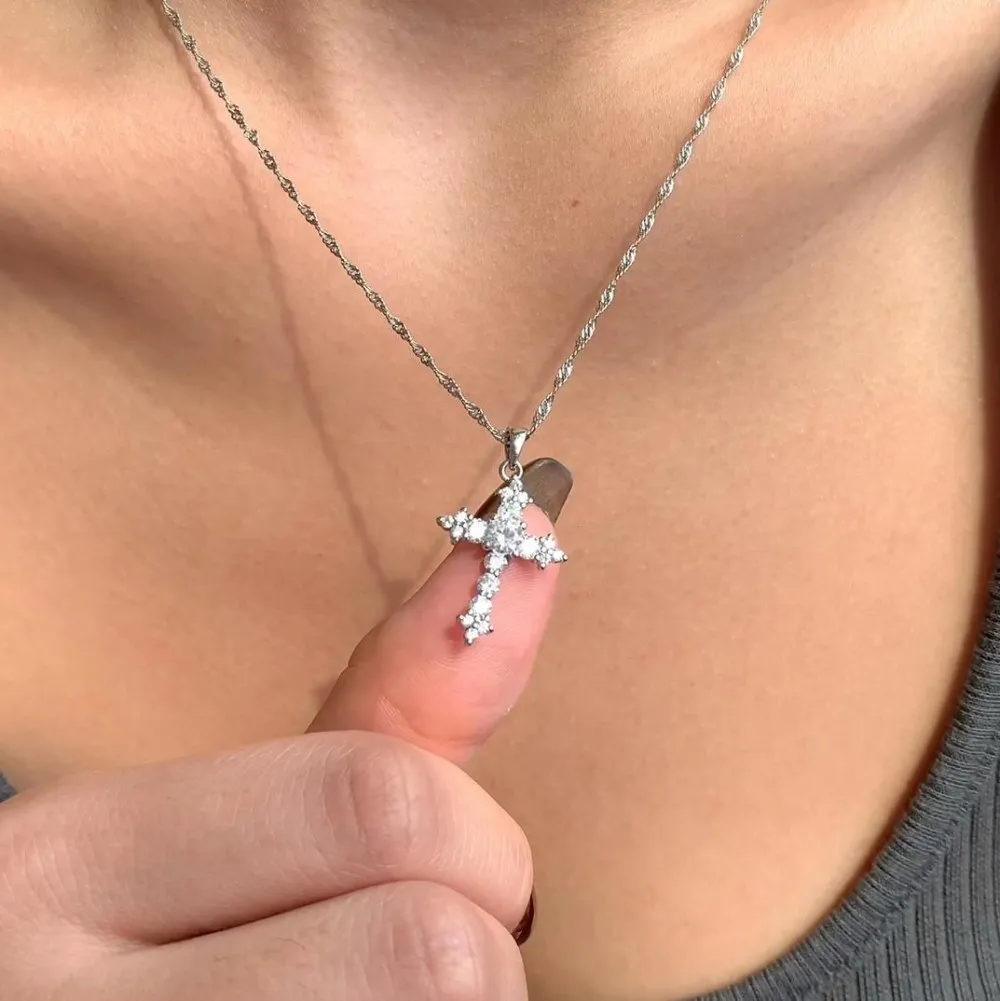 925 Sterling Silver Vintage Zirconia Cross Necklace 80200220 - image1