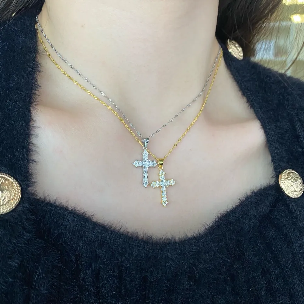 925 Sterling Silver Vintage Zirconia Cross Necklace 80200220 - image2