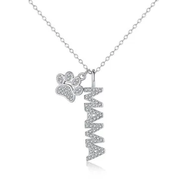 Zirconia MaMa Letters Footprint Necklace 80200222