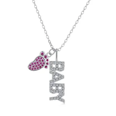 Zirconia Baby Letters Footprint Necklace 80200223