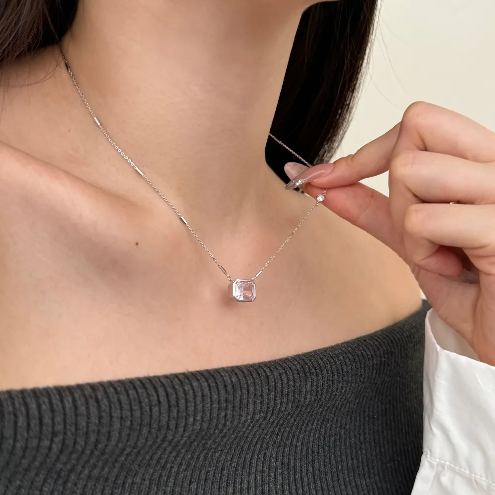 925 Sterling Silver 8A Rectangle Zirconia Necklace 80200229 - image2