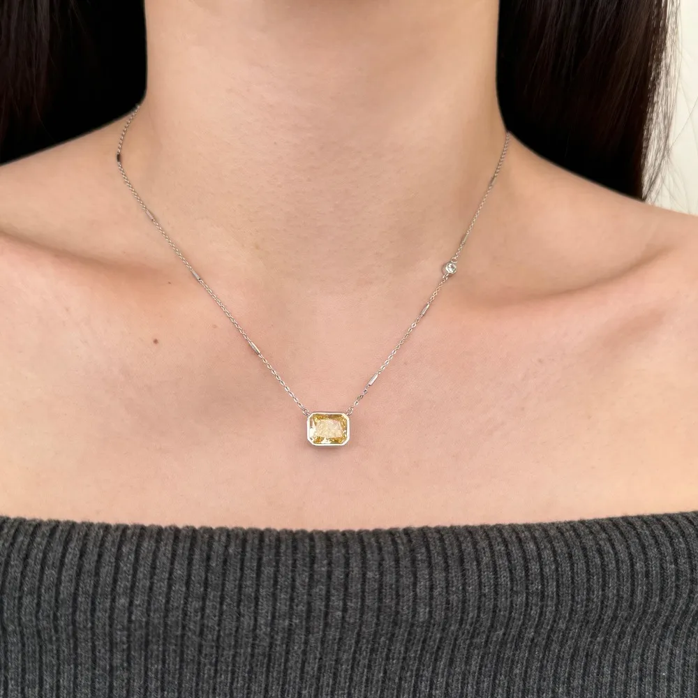 925 Sterling Silver 8A Rectangle Zirconia Necklace 80200229 - image1