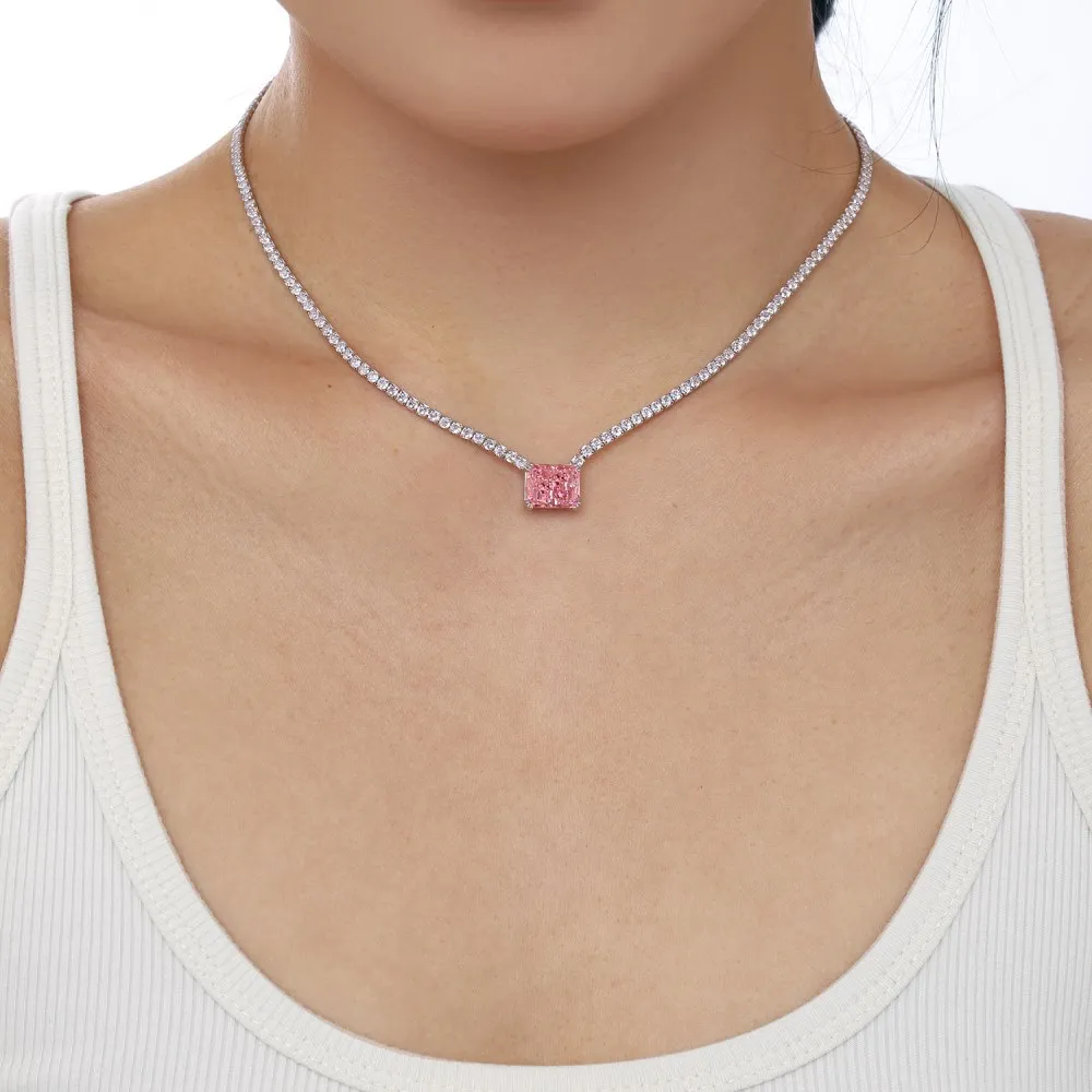 Sparkle 8A Zirconia Rectangle Pendant Tennis Party Necklace 80200232 - image2