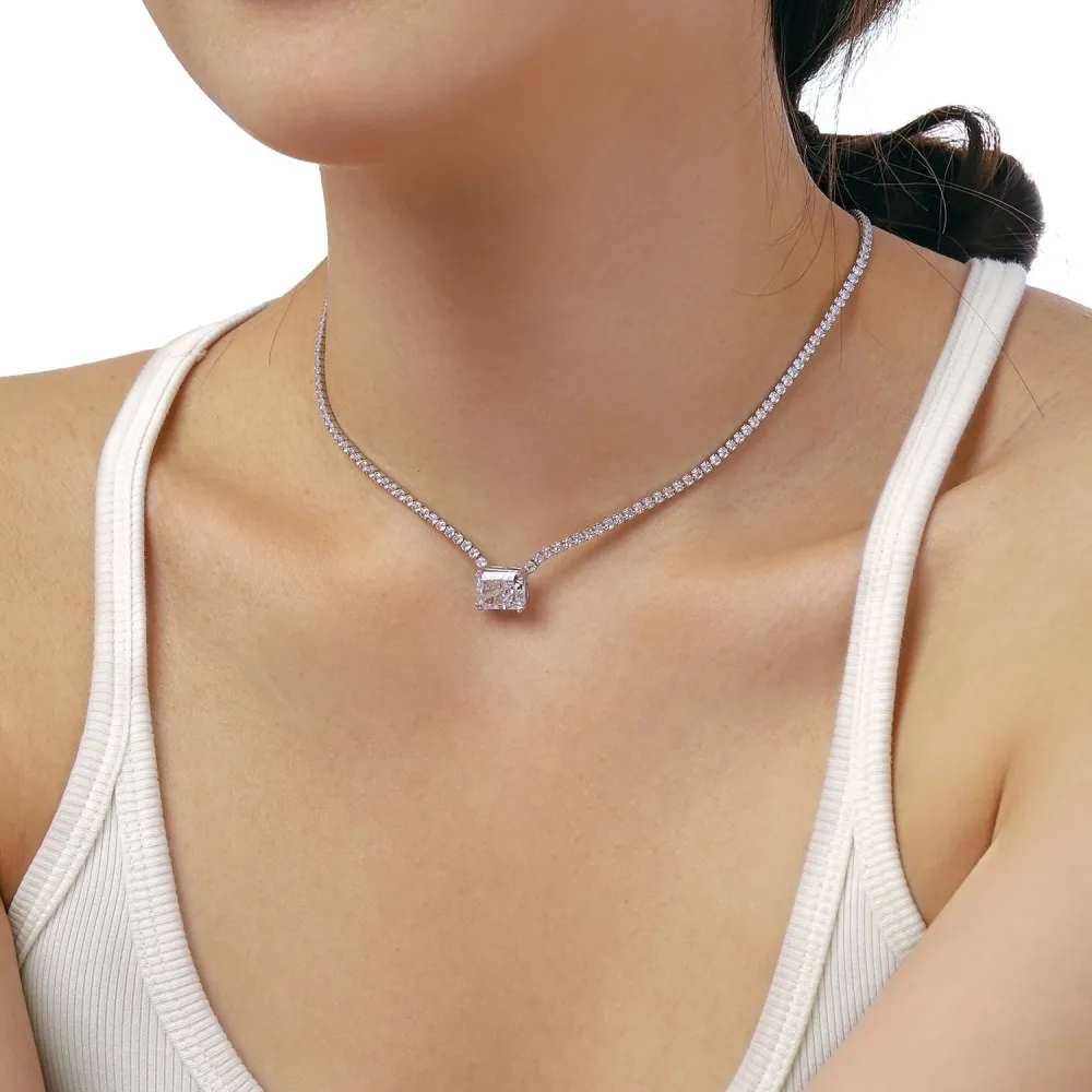 Sparkle 8A Zirconia Rectangle Pendant Tennis Party Necklace 80200232 - image3