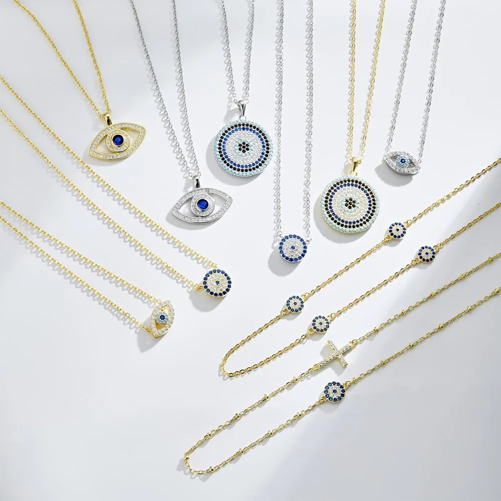 Shiny Zirconia Evil Eye Pendant Necklace 80200234 - image1