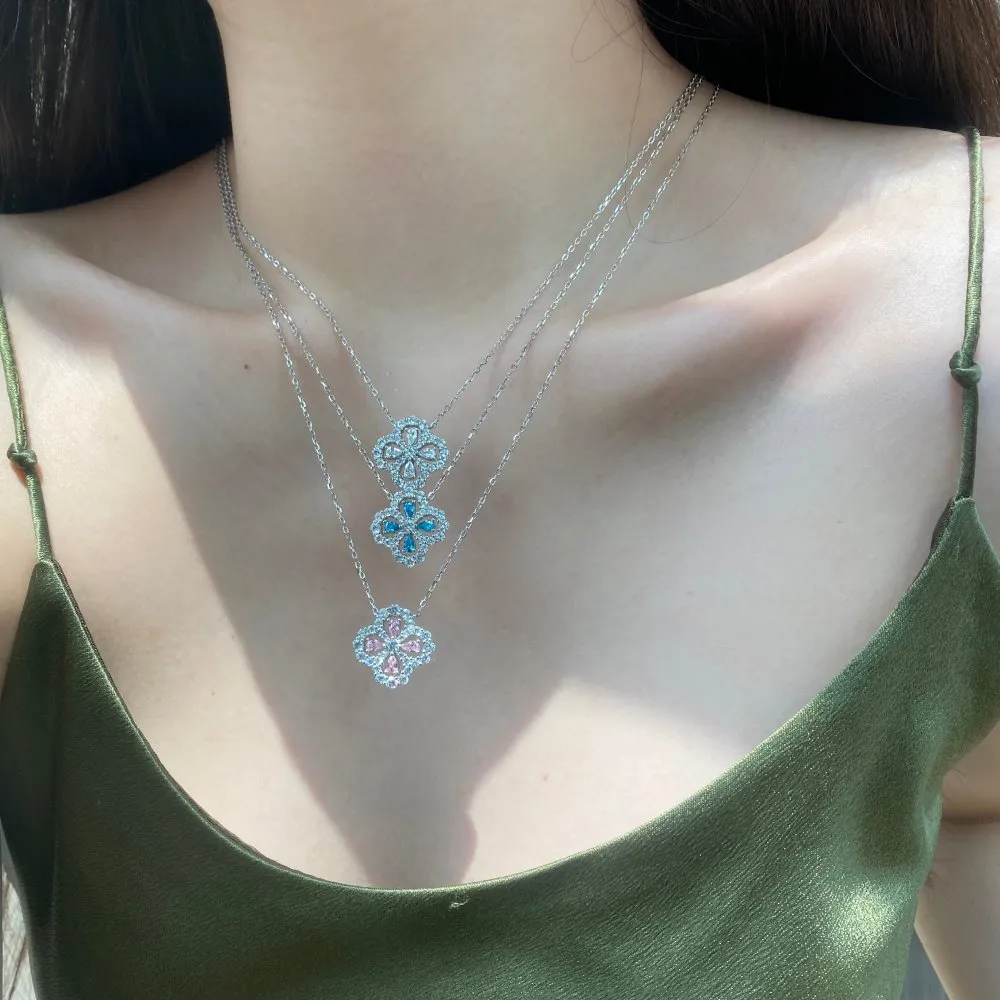 Sparkle Zirconia Flower Pendant Party Necklace 80200241 - image1
