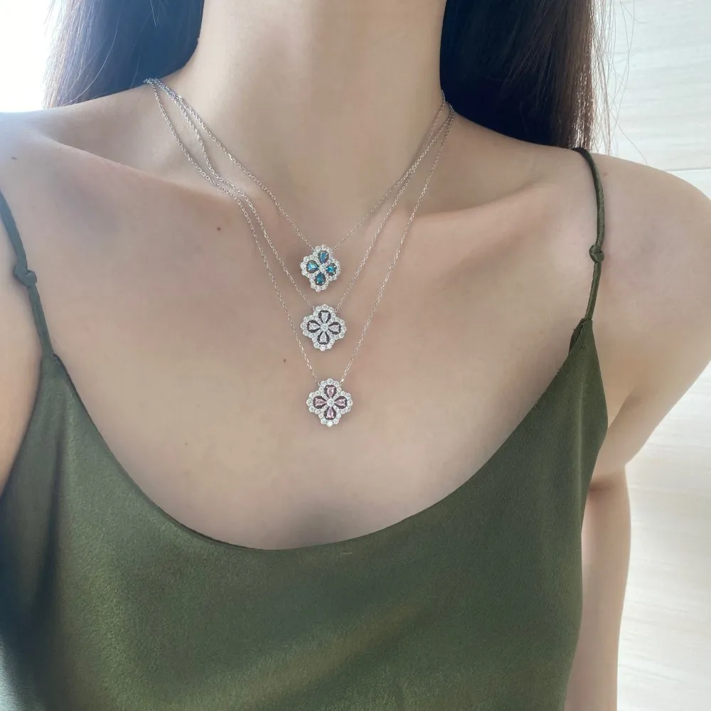 Sparkle Zirconia Flower Pendant Party Necklace 80200241 - image2