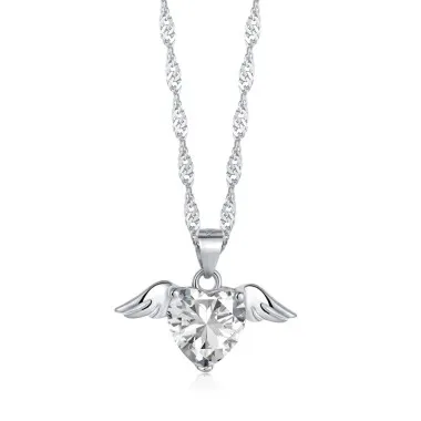 Sparkle Zirconia Wing Heart Pendant Party Necklace 80200242