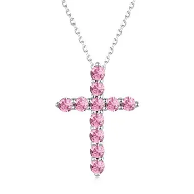 Pink Zirconia Cross Pendant Party Necklace 80200243