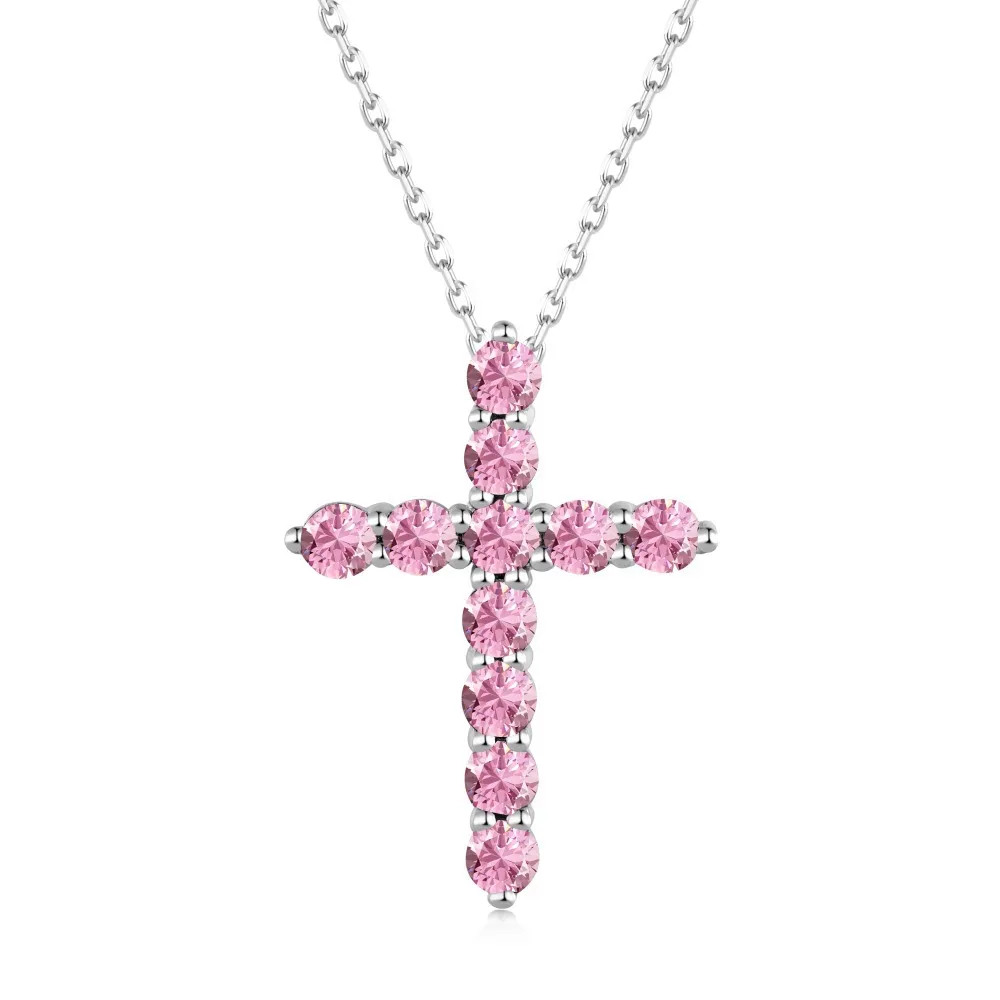 Pink Zirconia Cross Pendant Party Necklace 80200243