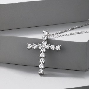 Shiny Zirconia Cross Heart Pendant Party Necklace 80200244