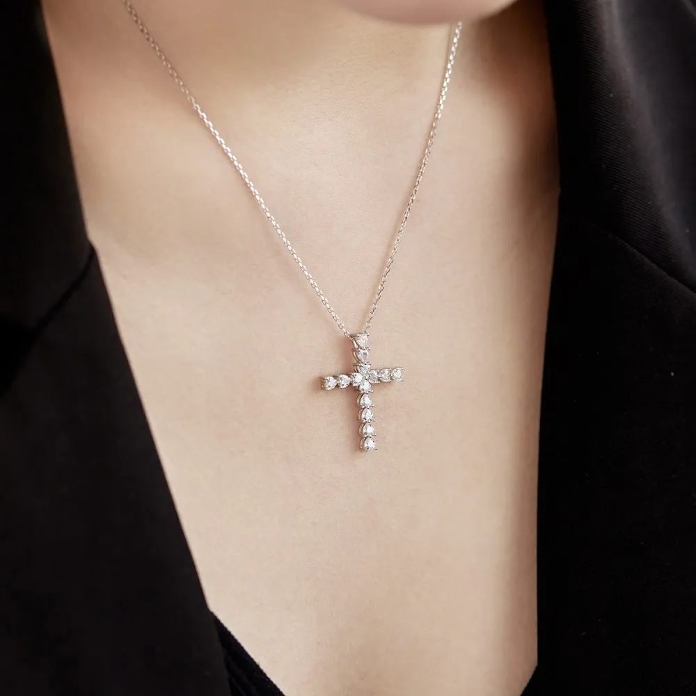 Shiny Zirconia Cross Heart Pendant Party Necklace 80200244 - image2