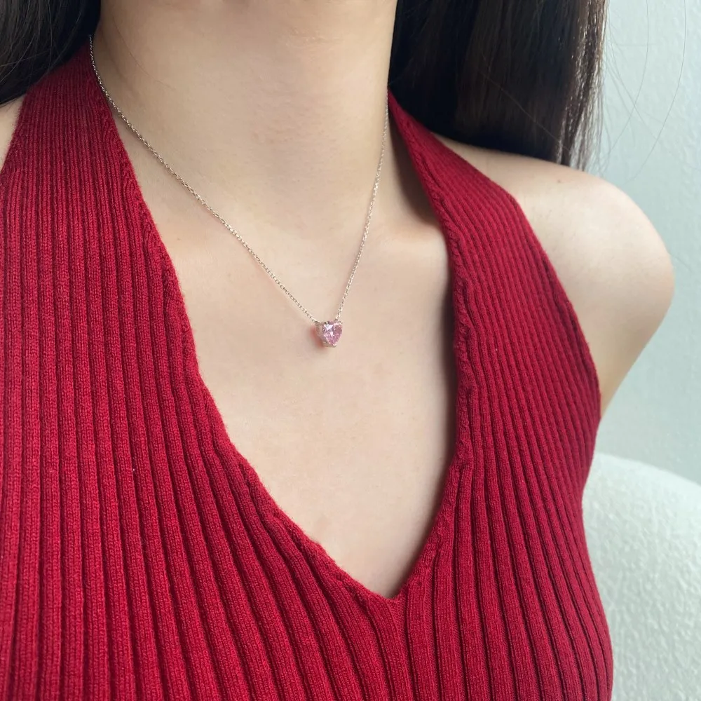 Shiny Zirconia Heart Pendant Party Necklace 80200245 - image1